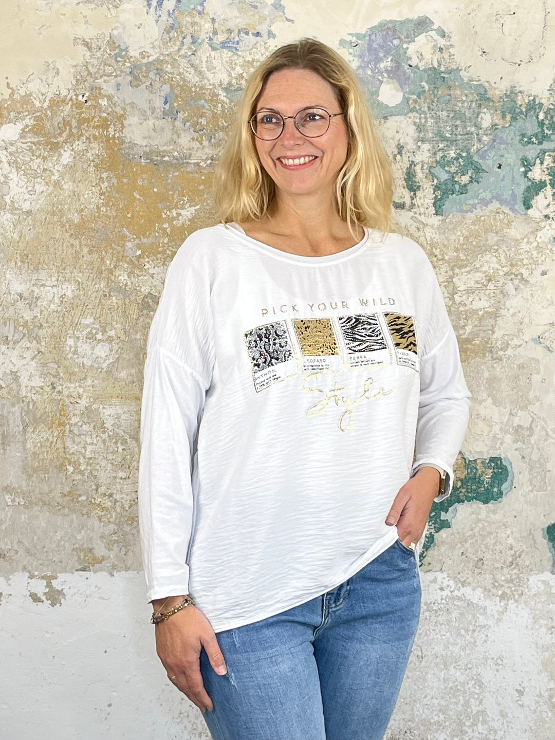Shirt mit Frontdruck, weiß von Bella Vita - Mode & Lifestyle