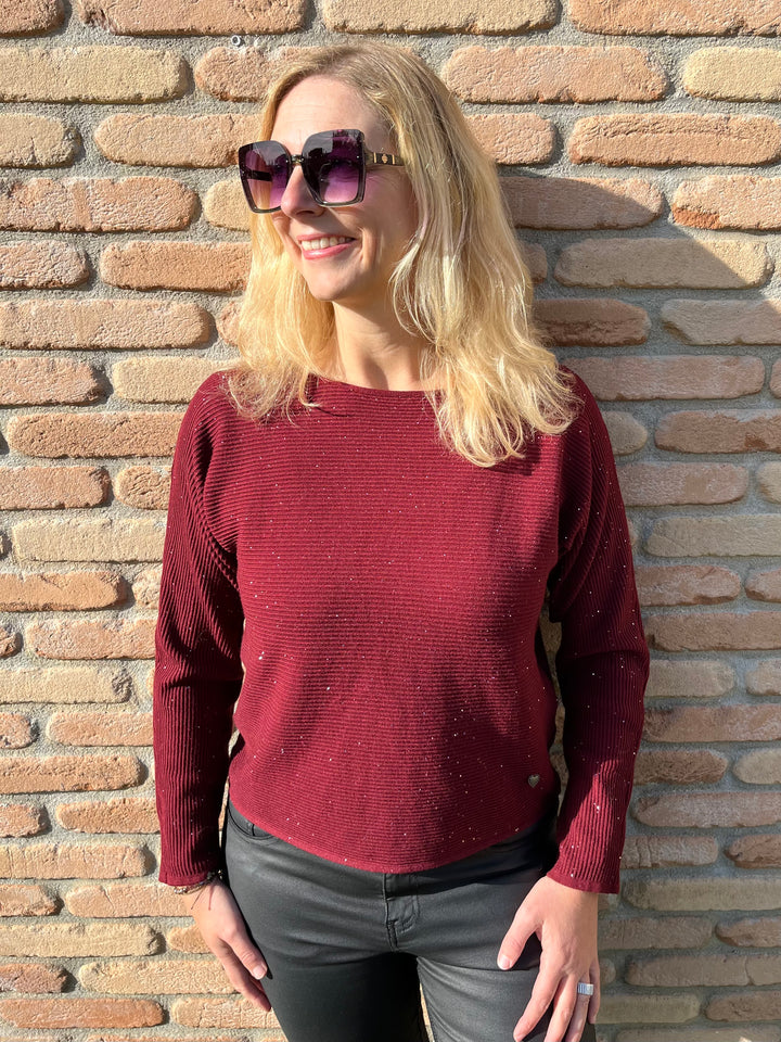 Pullover mit Pailletten, bordeaux von Bella Vita - Mode & Lifestyle