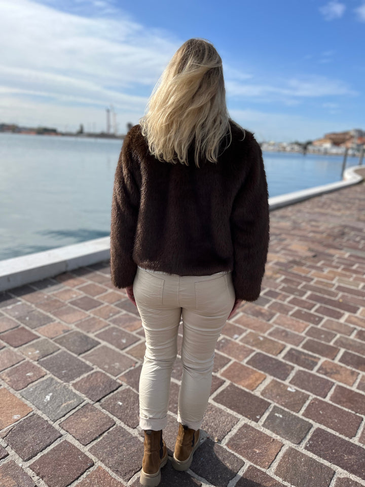 Fellimitatjacke im Bikerstil, braun von Bella Vita - Mode & Lifestyle