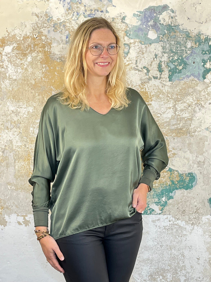 Langarm-Shirt mit Seide, khaki von Bella Vita - Mode & Lifestyle