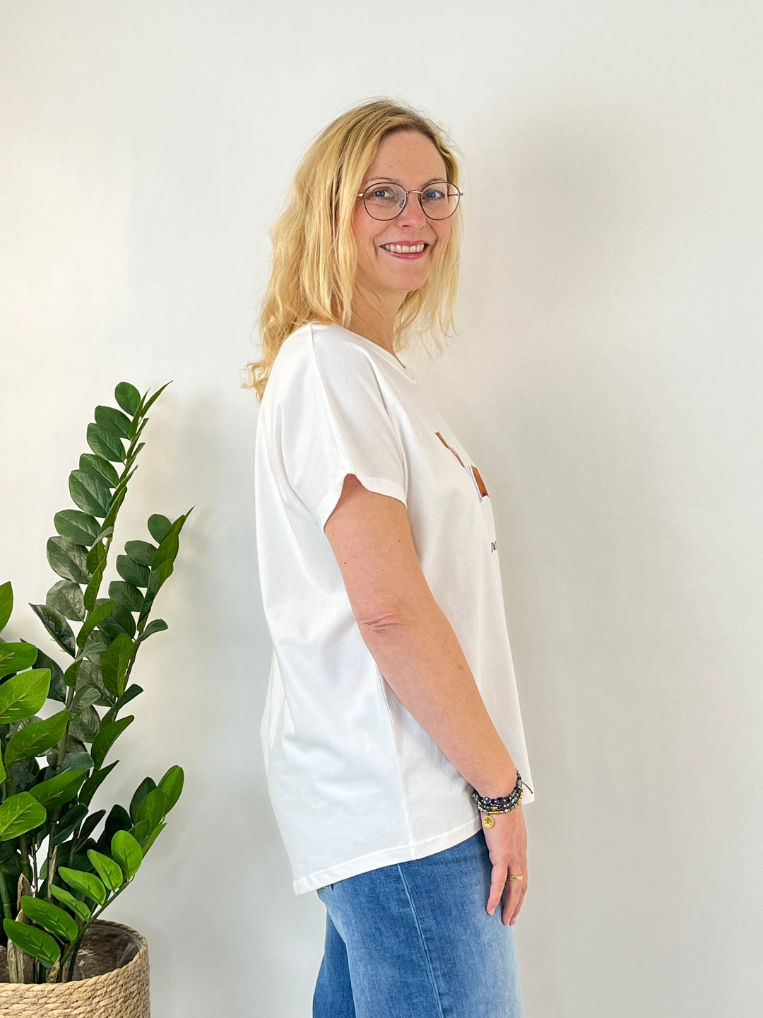 Oversize-Shirt "Dackel", weiß-hellblau von Bella Vita - Mode & Lifestyle