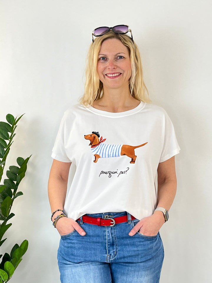 Oversize-Shirt "Dackel", weiß-hellblau von Bella Vita - Mode & Lifestyle