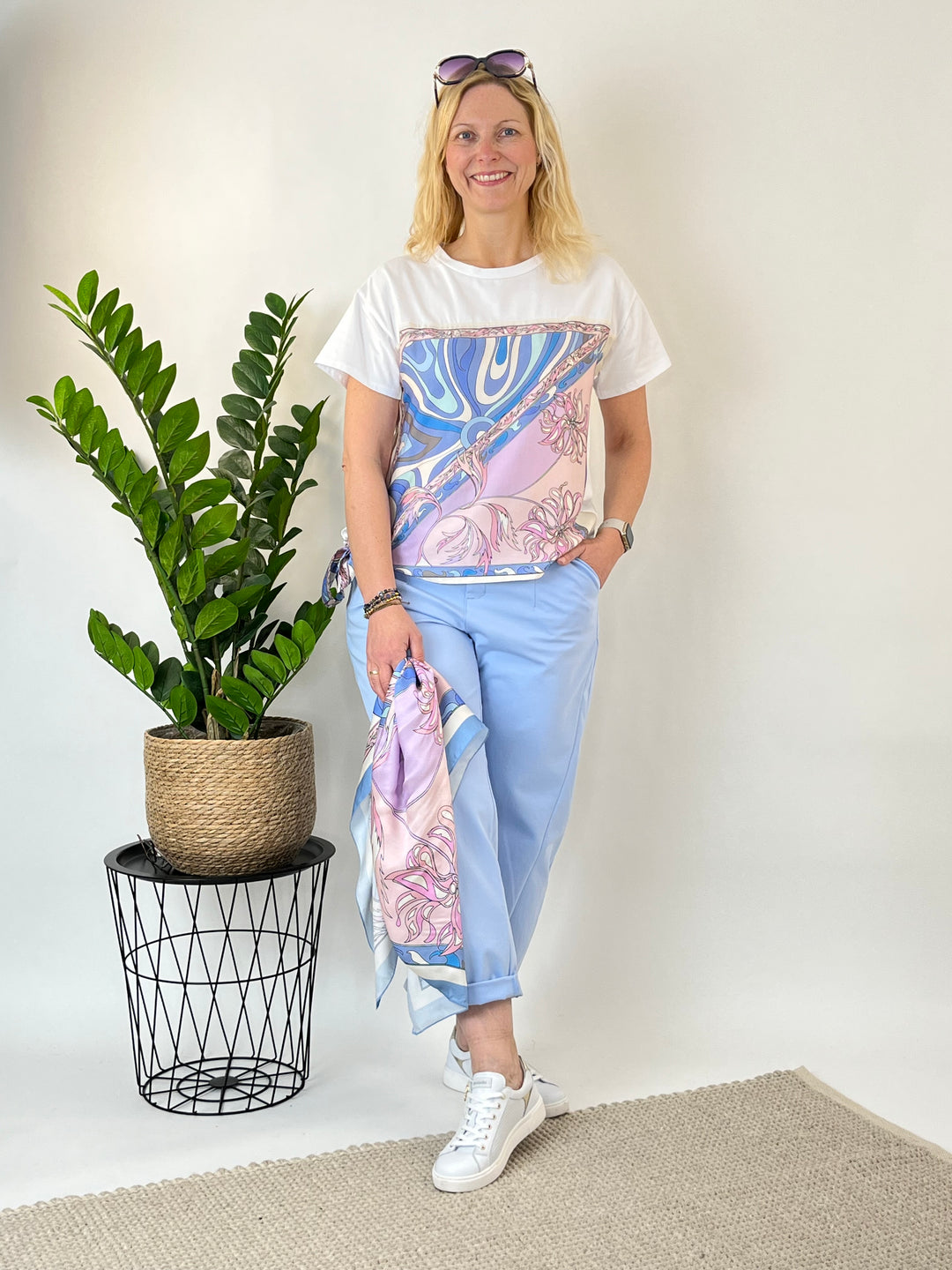 T-Shirt mit Tücherdruck Retro-Print, blau von Bella Vita - Mode & Lifestyle