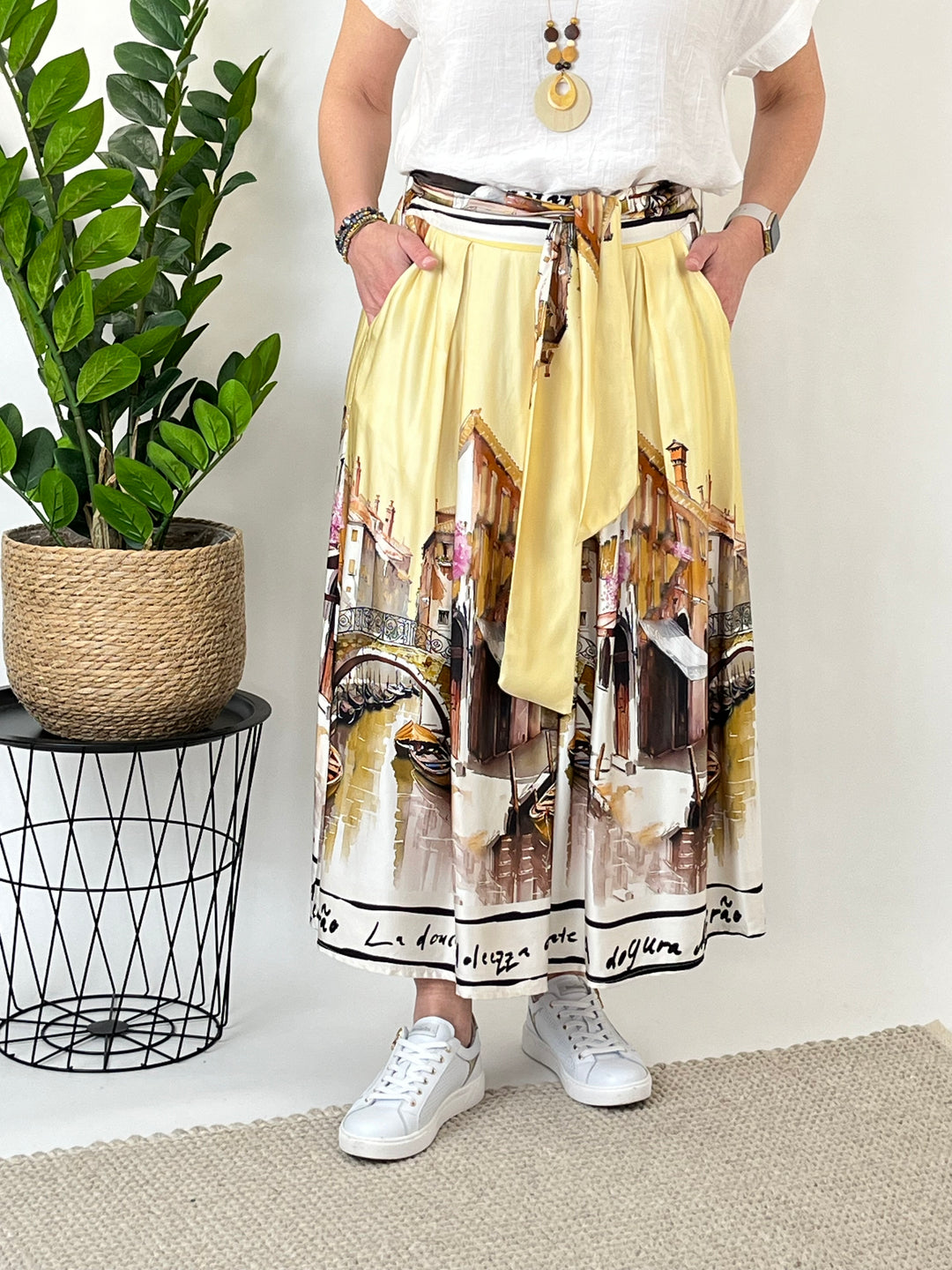Druckrock "Venezia" mit Seide, gelb von Bella Vita - Mode & Lifestyle