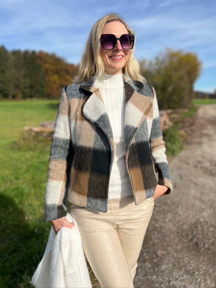 Woll-Blazer, kariert, beige-ecru von Bella Vita - Mode & Lifestyle