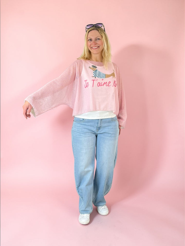 Netzshirt mit Top & Dackel-Print Paris, rosa von Bella Vita - Mode & Lifestyle