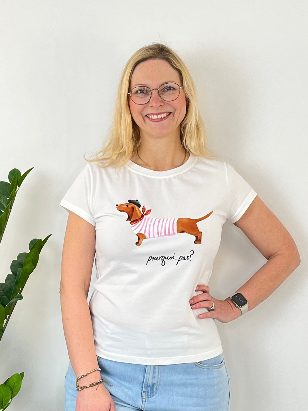 T-Shirt "Dackel", weiß-rosa von Bella Vita - Mode &amp; Lifestyle