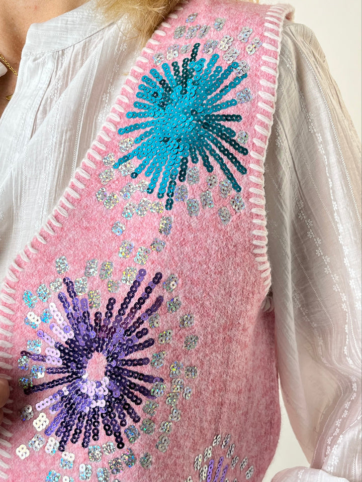 Strickweste mit Pailletten, rosa von Bella Vita - Mode &amp; Lifestyle