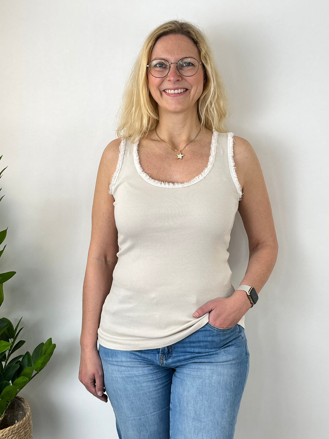 Top mit Fransenkante, ecru von Bella Vita - Mode & Lifestyle