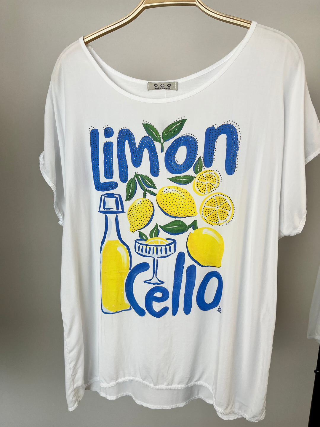 Shirt „Limoncello“ mit Glitzersteinchen, blau-gelb von Bella Vita - Mode & Lifestyle