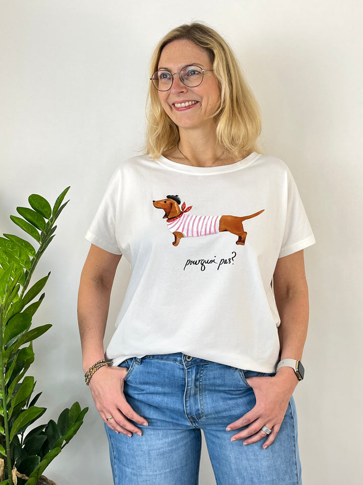 Oversize-Shirt "Dackel", weiß-rosa von Bella Vita - Mode &amp; Lifestyle