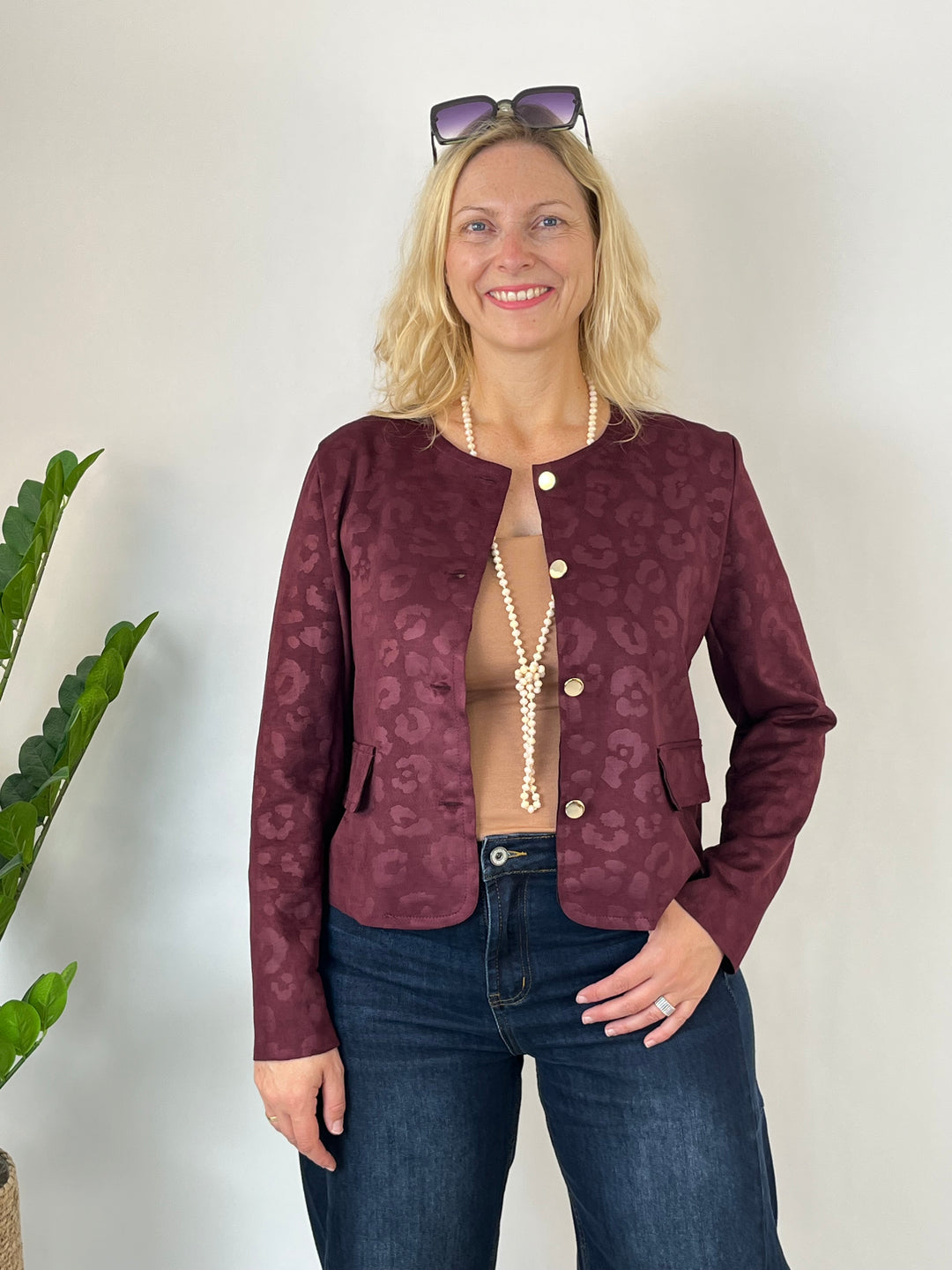 Blazer in velluto imitazione Leo, bordeaux 