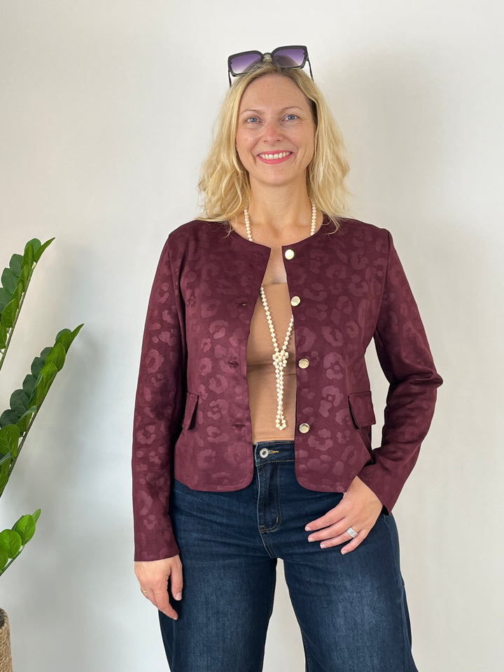 Blazer in velluto imitazione Leo, bordeaux 