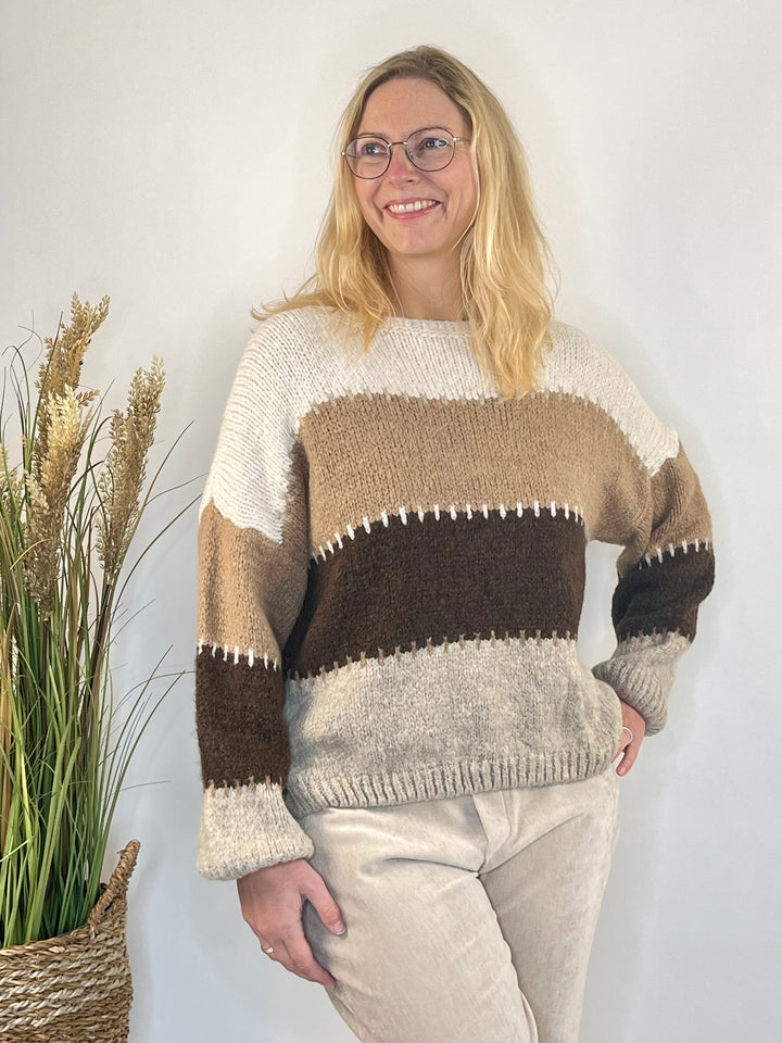 Pullover Colour-Block, braun-beige von Bella Vita - Mode & Lifestyle