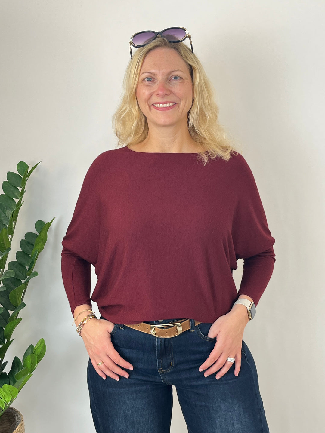 Batwing sleeve sweater, burgundy