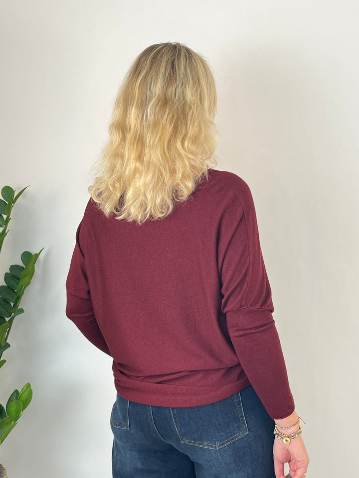 Batwing sleeve sweater, burgundy