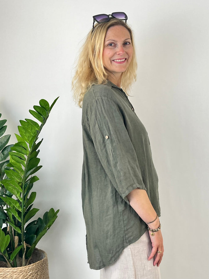 Leinenbluse "Pure Summer", khaki von Bella Vita - Mode &amp; Lifestyle