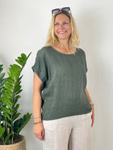 Leinenbluse mit Zierknöpfen, khaki von Bella Vita - Mode & Lifestyle
