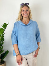 Leinenbluse mit weitem Kragen, hellblau von Bella Vita - Mode & Lifestyle