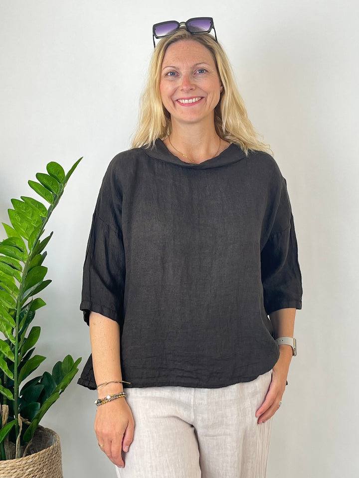 Leinenbluse mit weitem Kragen, braun von Bella Vita - Mode &amp; Lifestyle