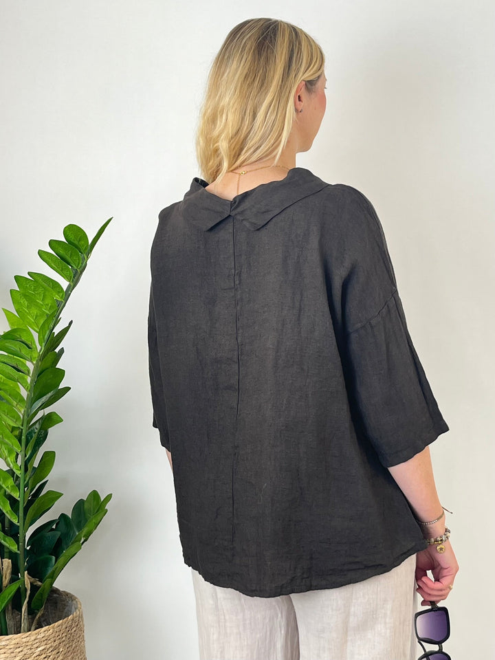 Leinenbluse mit weitem Kragen, braun von Bella Vita - Mode &amp; Lifestyle