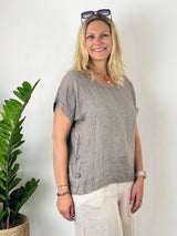 Leinenbluse mit Zierknöpfen, taupe von Bella Vita - Mode & Lifestyle