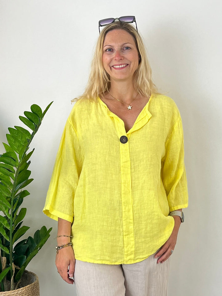 Leinentunika mit Zierknopf, gelb von Bella Vita - Mode &amp; Lifestyle