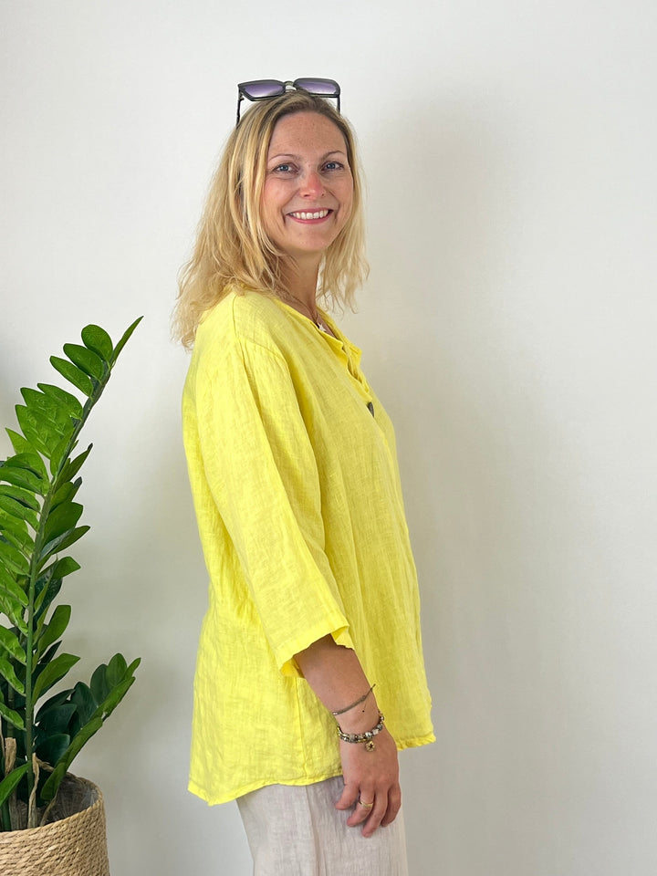 Leinentunika mit Zierknopf, gelb von Bella Vita - Mode &amp; Lifestyle