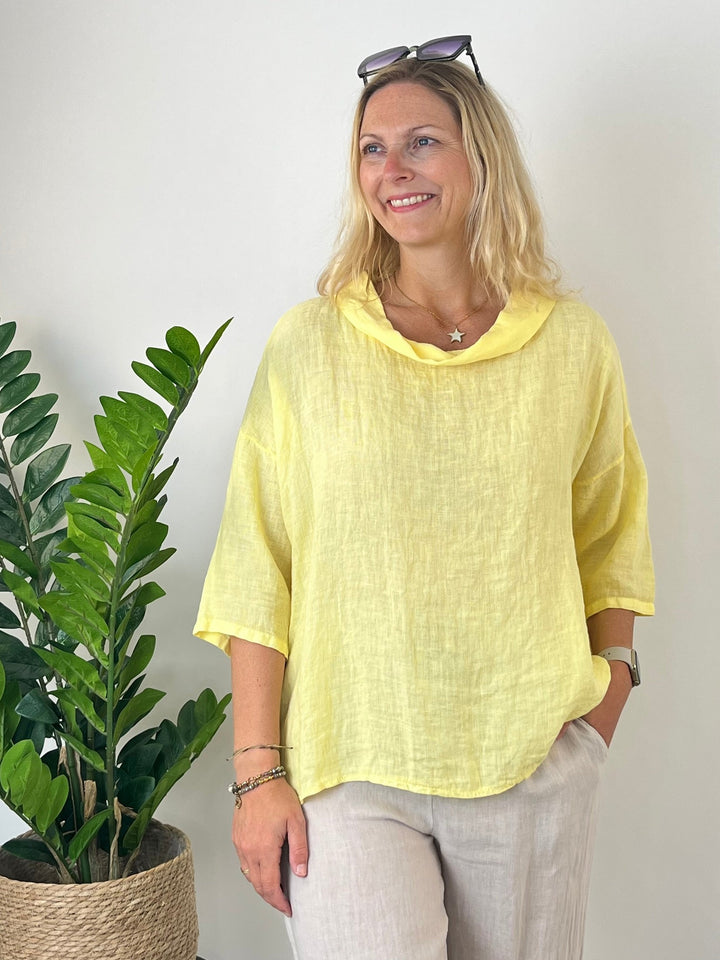 Leinenbluse mit weitem Kragen, gelb von Bella Vita - Mode &amp; Lifestyle