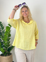 Leinenbluse mit weitem Kragen, gelb von Bella Vita - Mode & Lifestyle