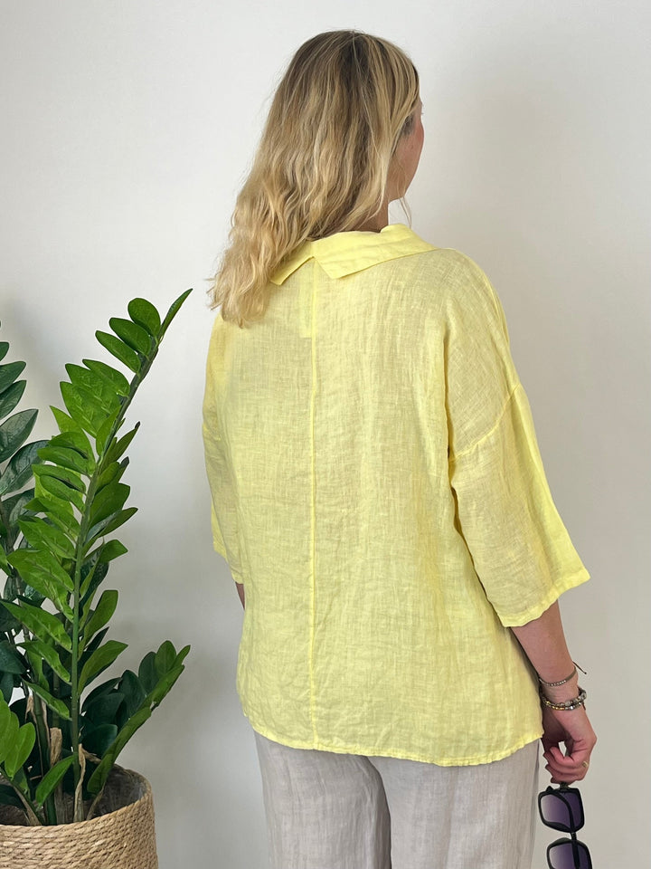 Leinenbluse mit weitem Kragen, gelb von Bella Vita - Mode &amp; Lifestyle