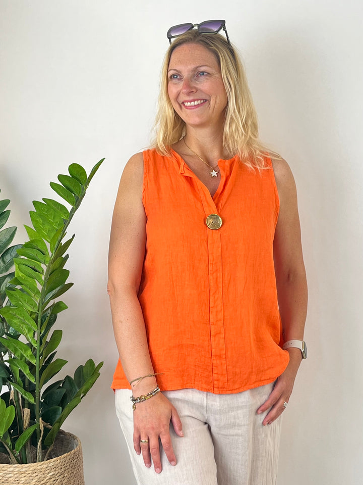Leinentop mit Zierknopf, orange von Bella Vita - Mode &amp; Lifestyle