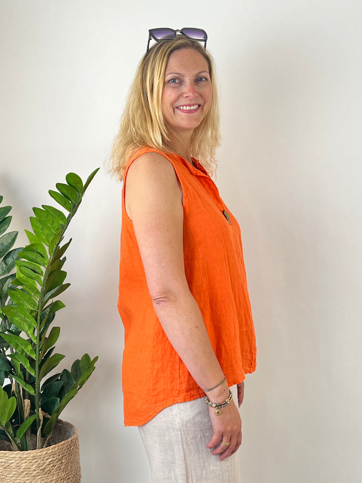 Leinentop mit Zierknopf, orange von Bella Vita - Mode &amp; Lifestyle