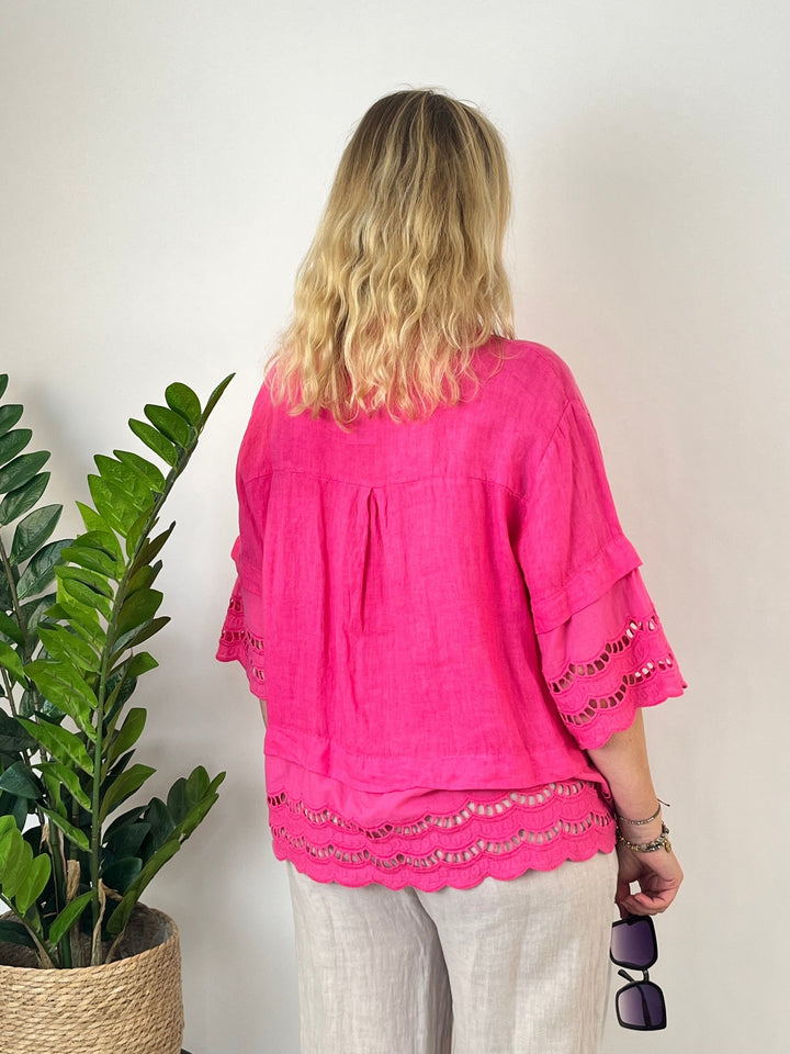 Leinenbluse mit Lochstickerei, pink von Bella Vita - Mode &amp; Lifestyle