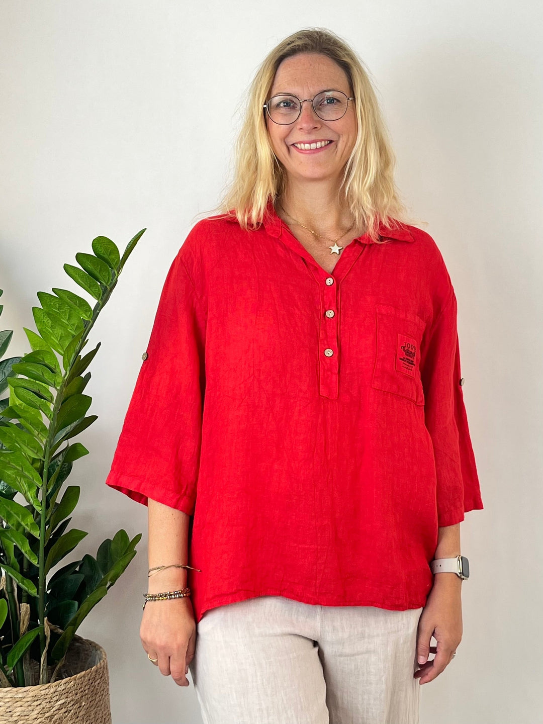 Leinenbluse "Pure Summer", rot von Bella Vita - Mode & Lifestyle
