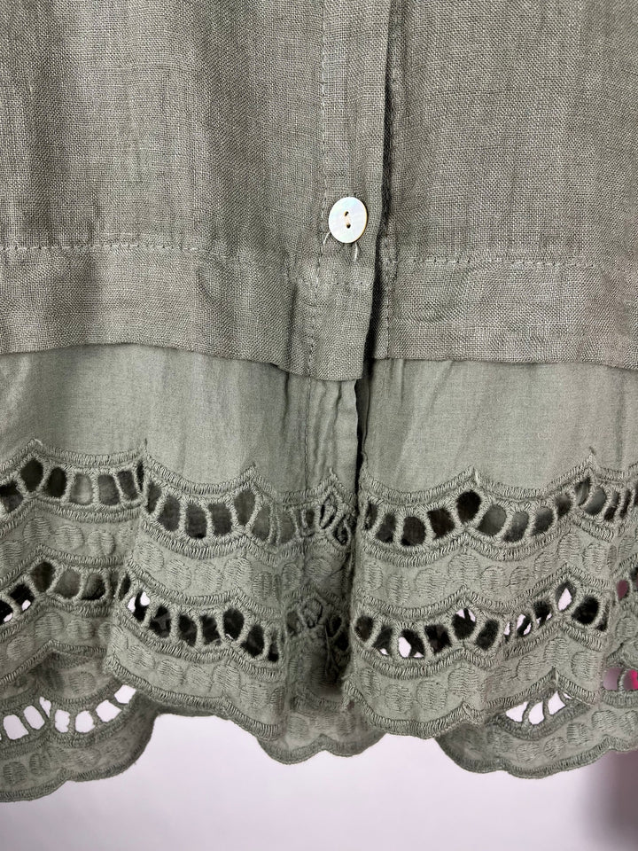 Leinenbluse mit Lochstickerei, khaki von Bella Vita - Mode &amp; Lifestyle