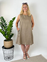 Sommerkleid A-Linie mit Leinen, taupe von Bella Vita - Mode & Lifestyle