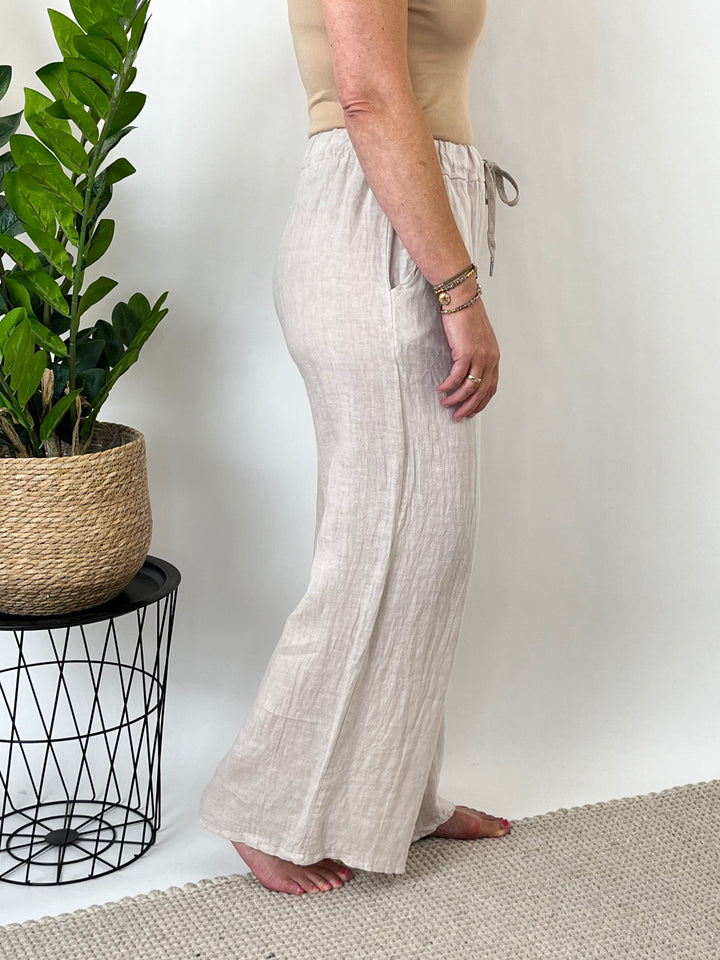 Leinenhose mit Bindeband, beige von Bella Vita - Mode &amp; Lifestyle