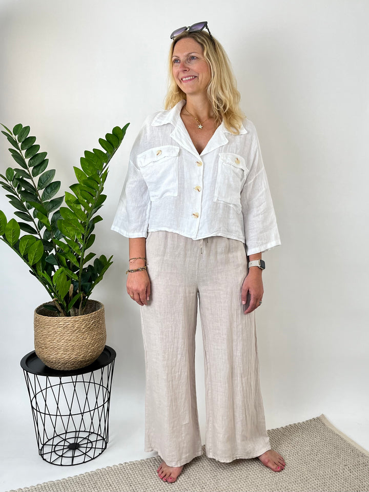 Leinenkurzbluse mit Reverskragen, weiß von Bella Vita - Mode &amp; Lifestyle