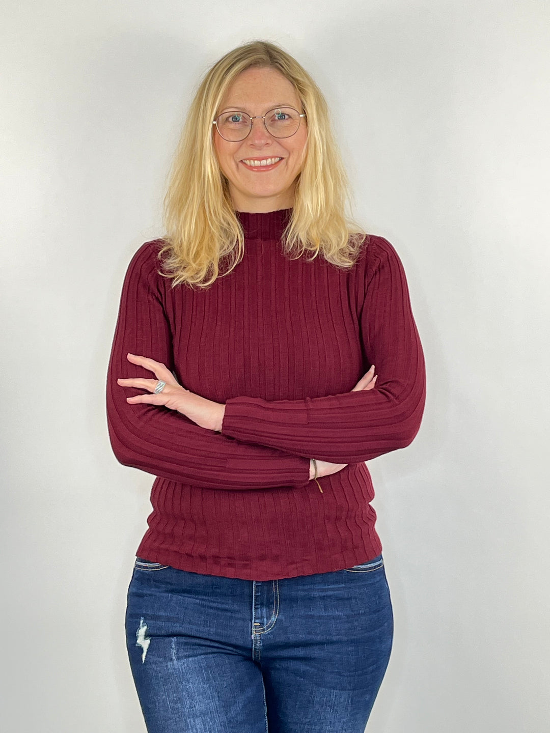 Rippenpullover mit Stehkragen, bordeaux von Bella Vita - Mode & Lifestyle