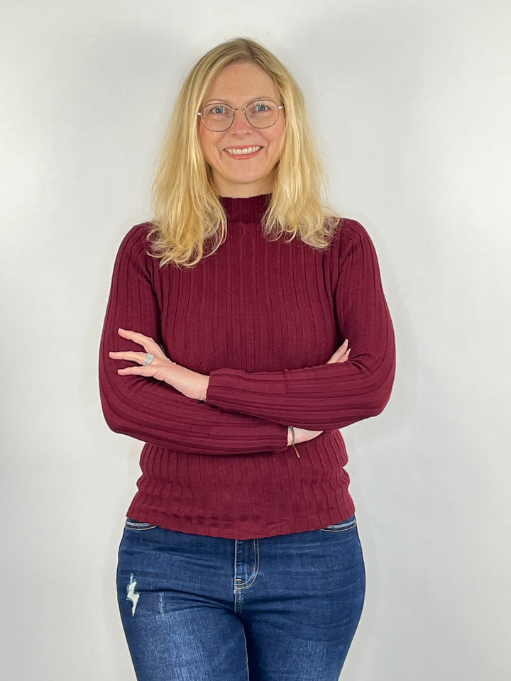 Rippenpullover mit Stehkragen, bordeaux von Bella Vita - Mode & Lifestyle