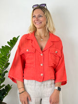 Leinenkurzbluse mit Reverskragen, koralle von Bella Vita - Mode & Lifestyle