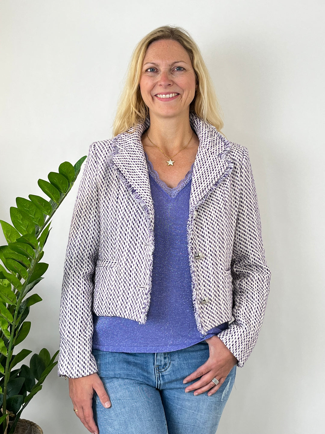 Jacquard-Blazer, lila-weiß von Bella Vita - Mode & Lifestyle