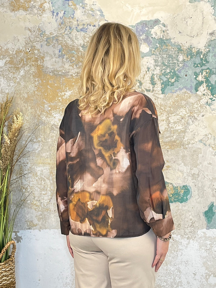 Bluse Alloverdruck, braun