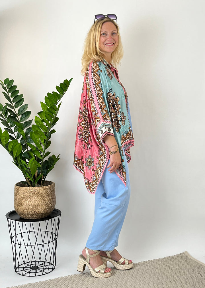 Tunikabluse mit Seide Ornamentprint, rosa-mint von Bella Vita - Mode &amp; Lifestyle