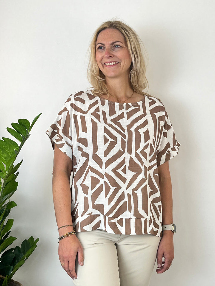 Blusenshirt mit grafischem Print, beige von Bella Vita - Mode &amp; Lifestyle