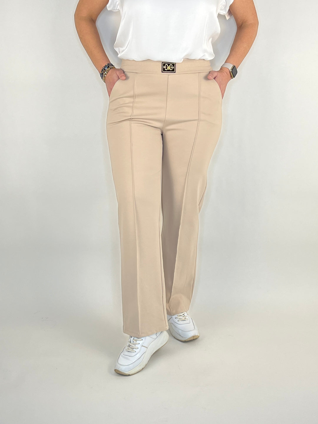 Jersey-Hose mit Biese, beige von Bella Vita - Mode & Lifestyle