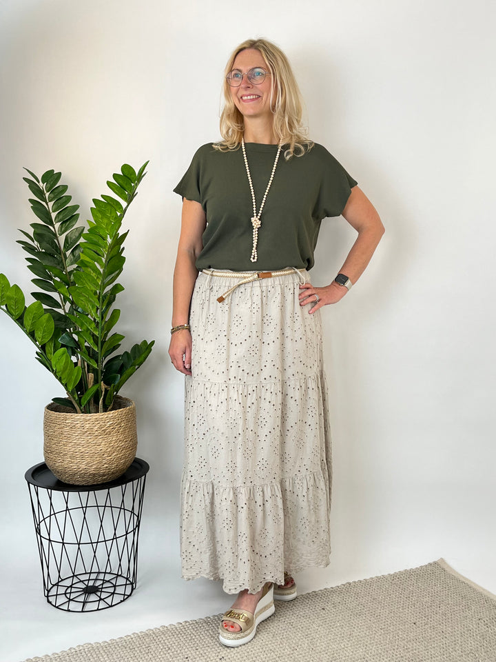 Rock mit Lochstickerei, beige von Bella Vita - Mode &amp; Lifestyle