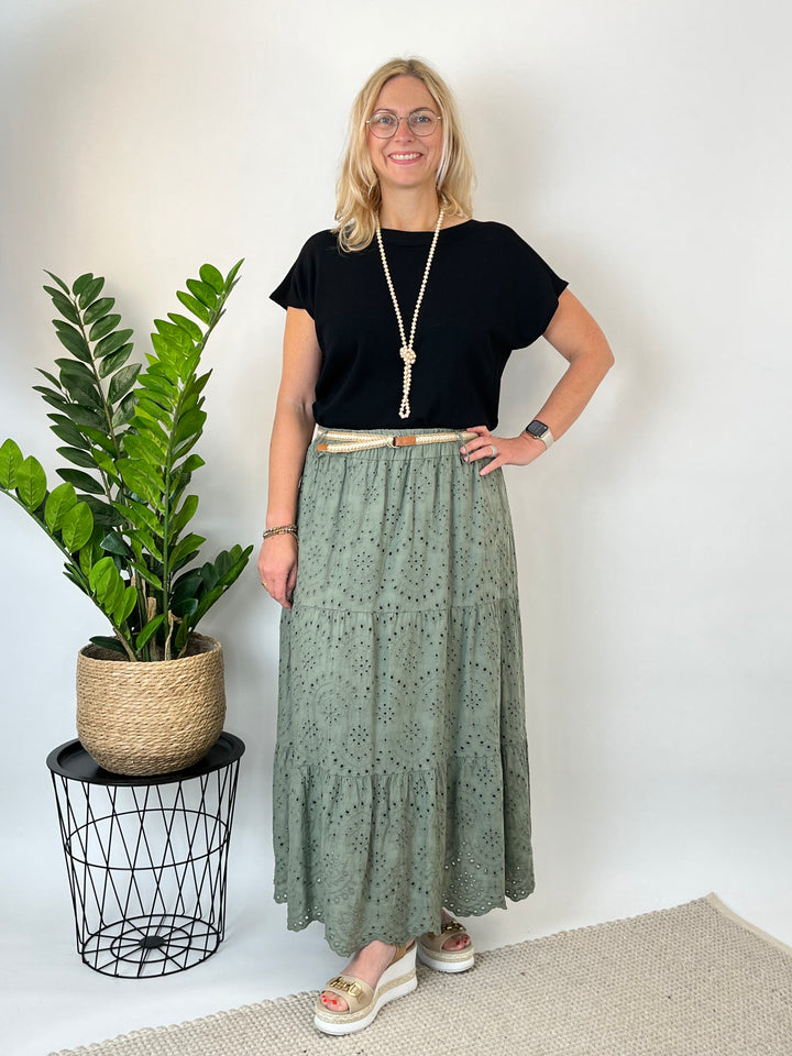 Rock mit Lochstickerei, khaki von Bella Vita - Mode &amp; Lifestyle