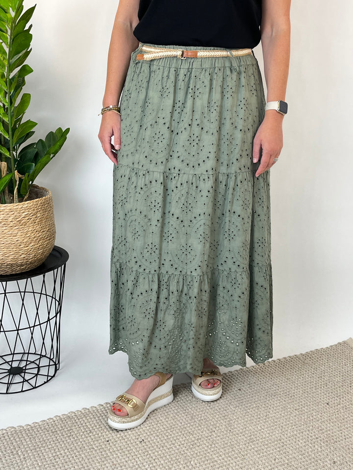Rock mit Lochstickerei, khaki von Bella Vita - Mode &amp; Lifestyle